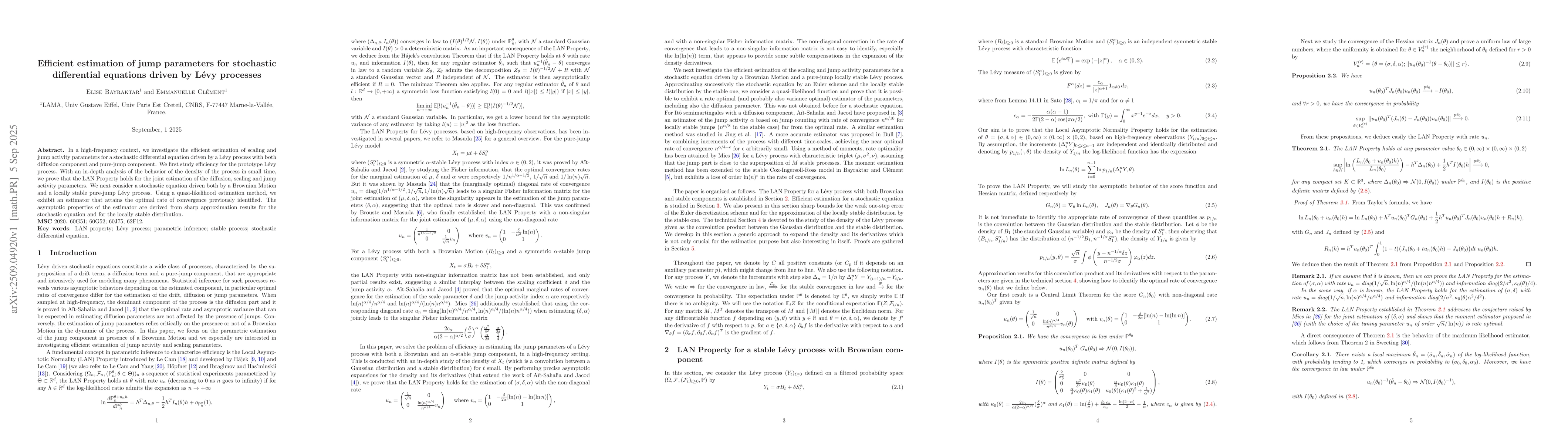 Thumbnail for Efficient estimation of jump parameters for stochastic differential
  equations driven by L{é}vy processes