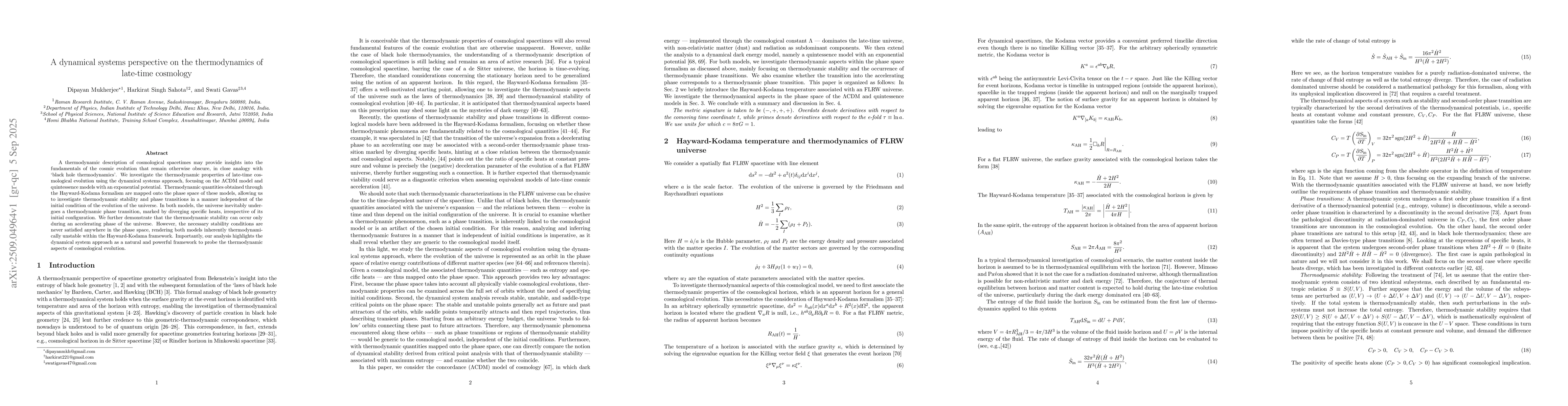Thumbnail for A dynamical systems perspective on the thermodynamics of late-time
  cosmology