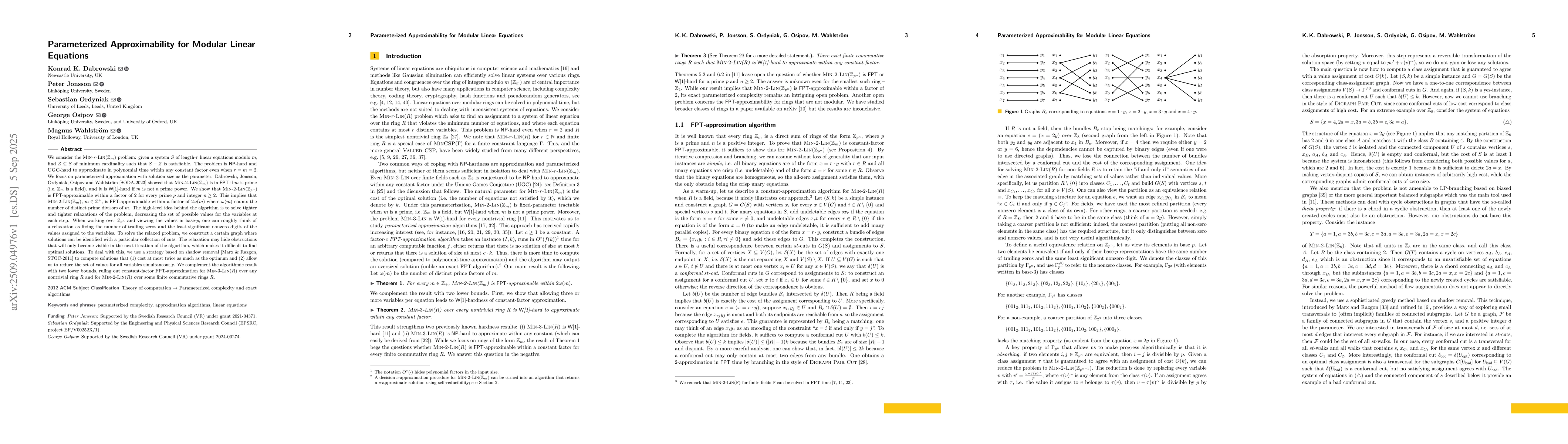 Thumbnail for Parameterized Approximability for Modular Linear Equations