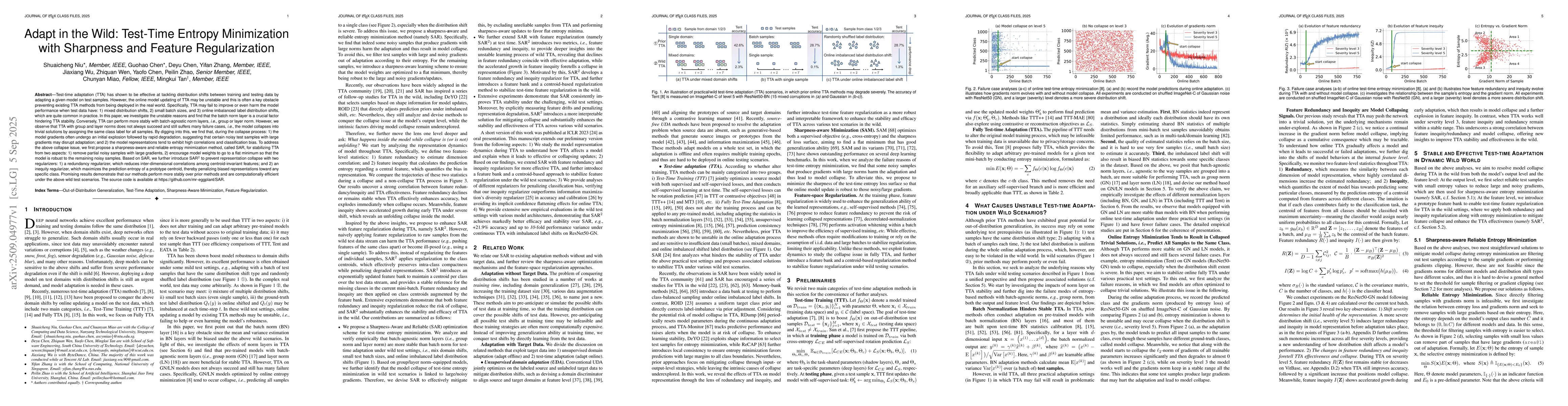 Thumbnail for Adapt in the Wild: Test-Time Entropy Minimization with Sharpness and
  Feature Regularization