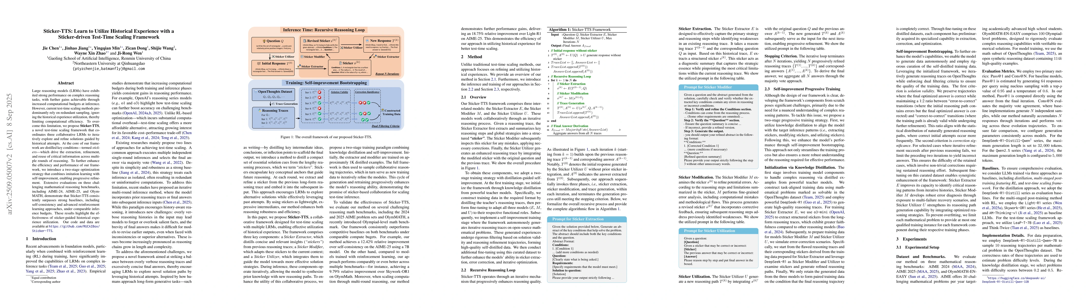 Thumbnail for Sticker-TTS: Learn to Utilize Historical Experience with a
  Sticker-driven Test-Time Scaling Framework