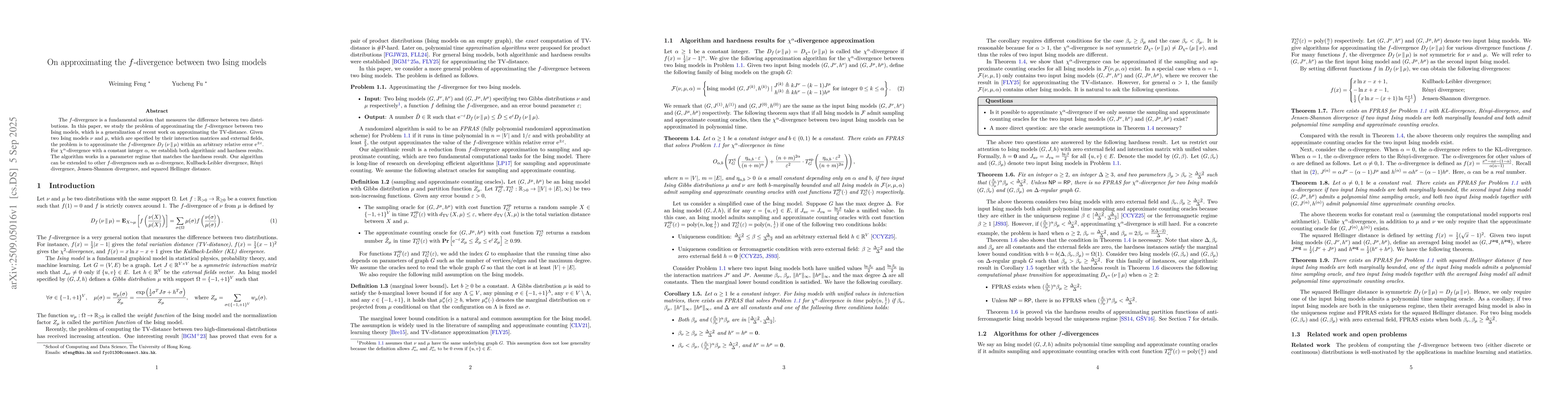 Thumbnail for On approximating the $f$-divergence between two Ising models