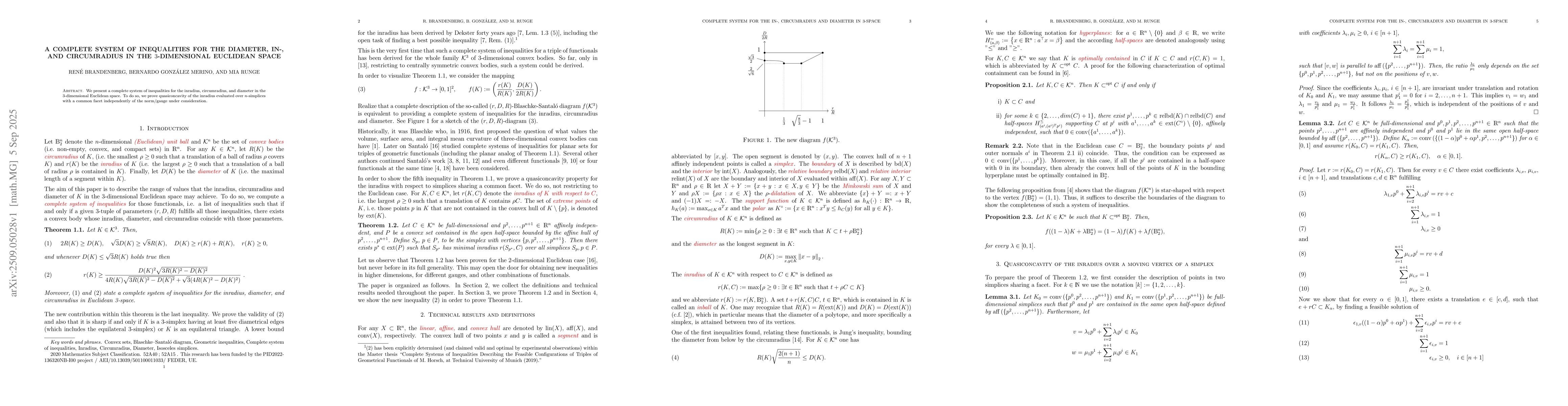 Thumbnail for A complete system of inequalities for the diameter, in-, and
  circumradius in the 3-dimensional Euclidean space