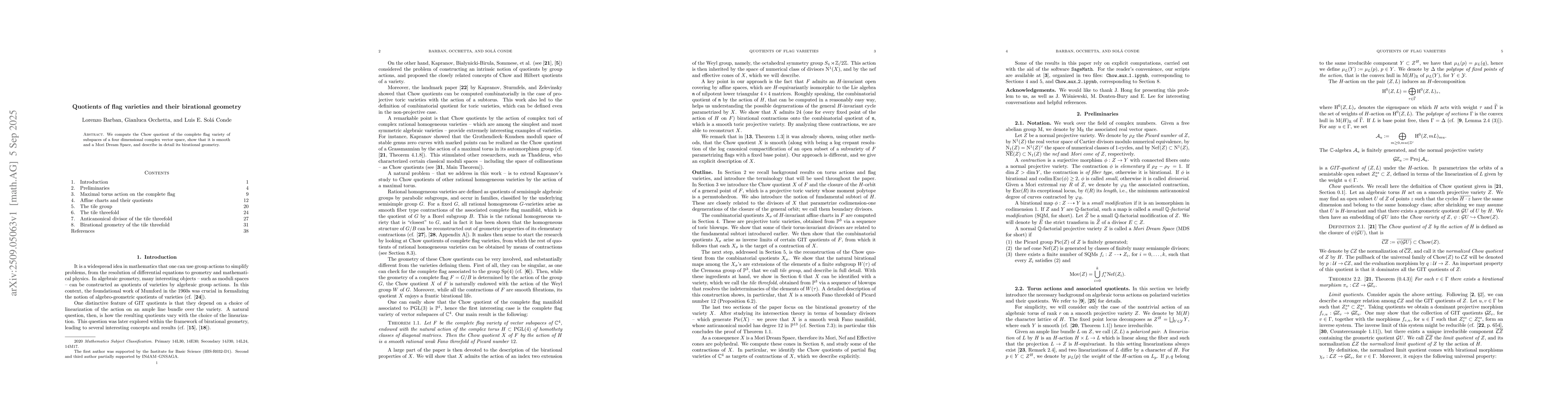 Thumbnail for Quotients of flag varieties and their birational geometry