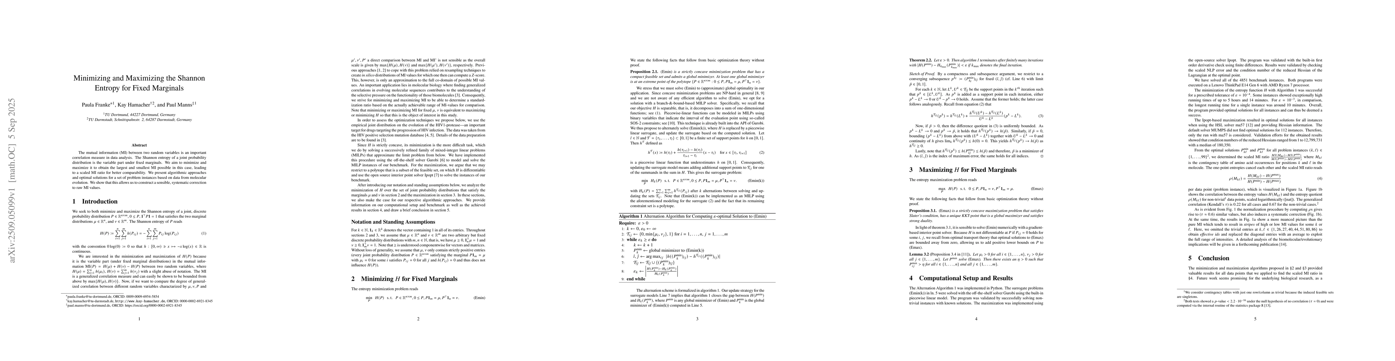 Thumbnail for Minimizing and Maximizing the Shannon Entropy for Fixed Marginals