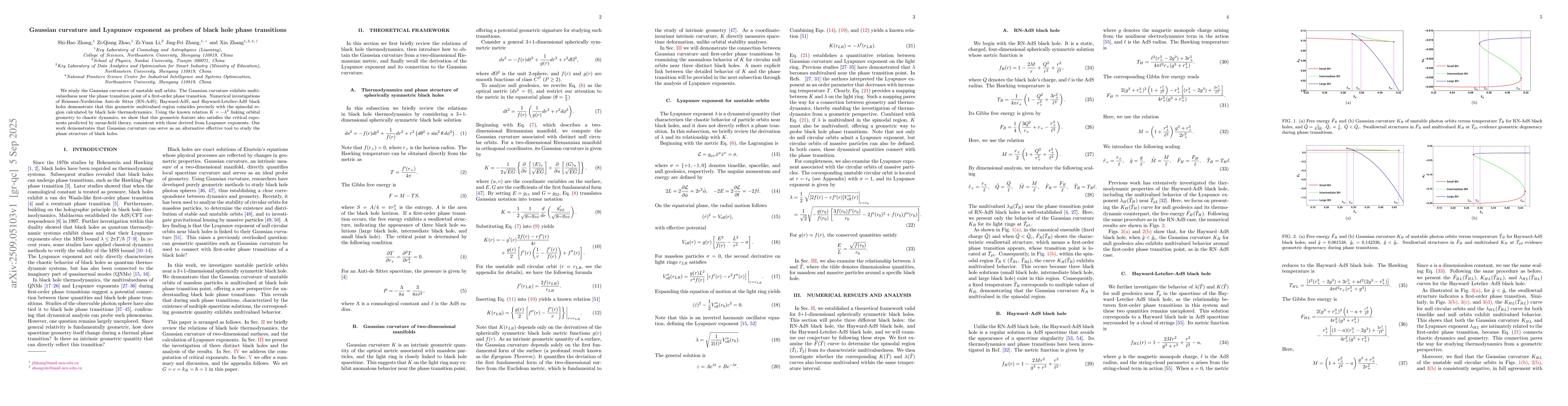 Thumbnail for Gaussian curvature and Lyapunov exponent as probes of black hole phase
  transitions
