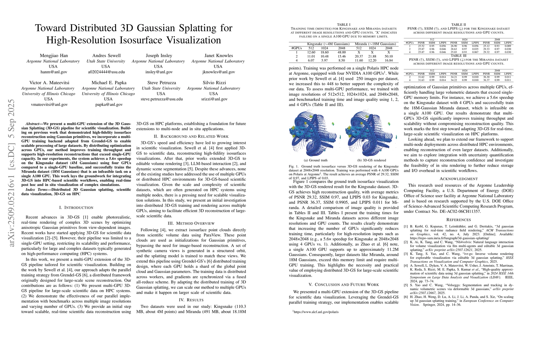 Thumbnail for Toward Distributed 3D Gaussian Splatting for High-Resolution Isosurface
  Visualization