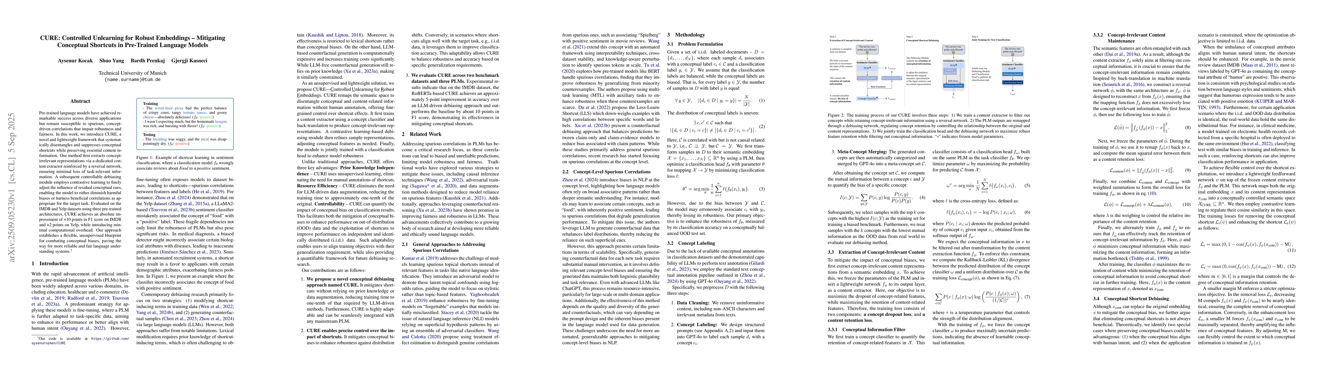 Thumbnail for CURE: Controlled Unlearning for Robust Embeddings -- Mitigating
  Conceptual Shortcuts in Pre-Trained Language Models