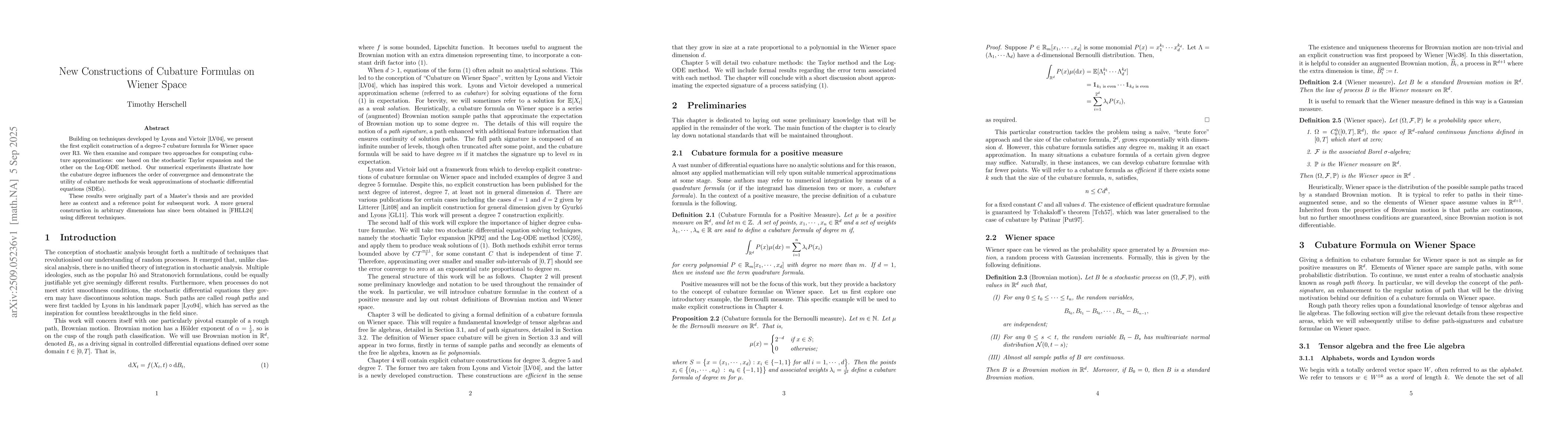 Thumbnail for New Constructions of Cubature Formulas on Wiener Space