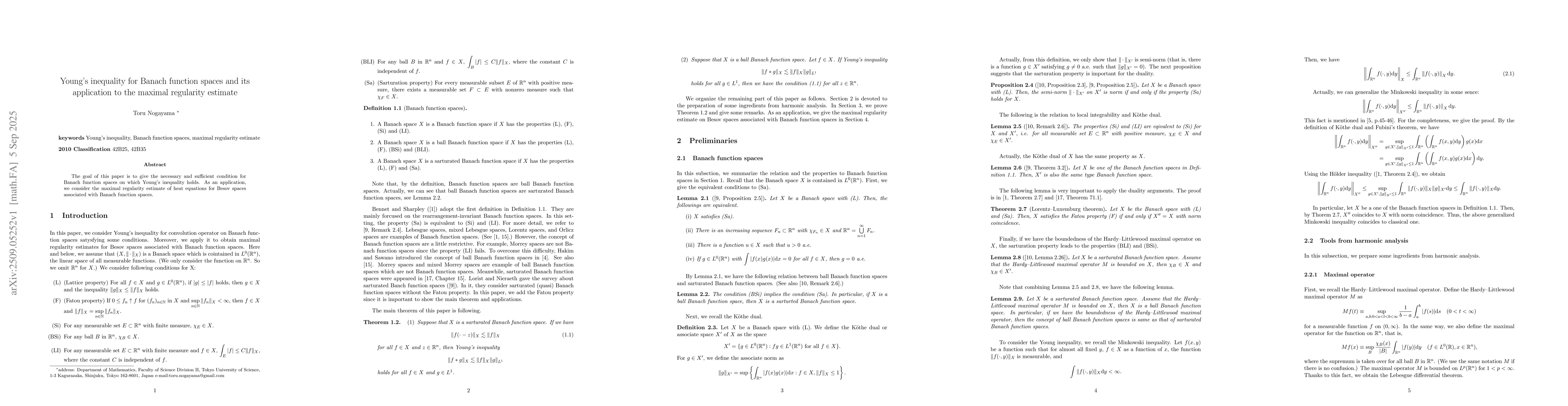 Thumbnail for Young's inequality for Banach function spaces and its application to the
  maximal regularity estimate