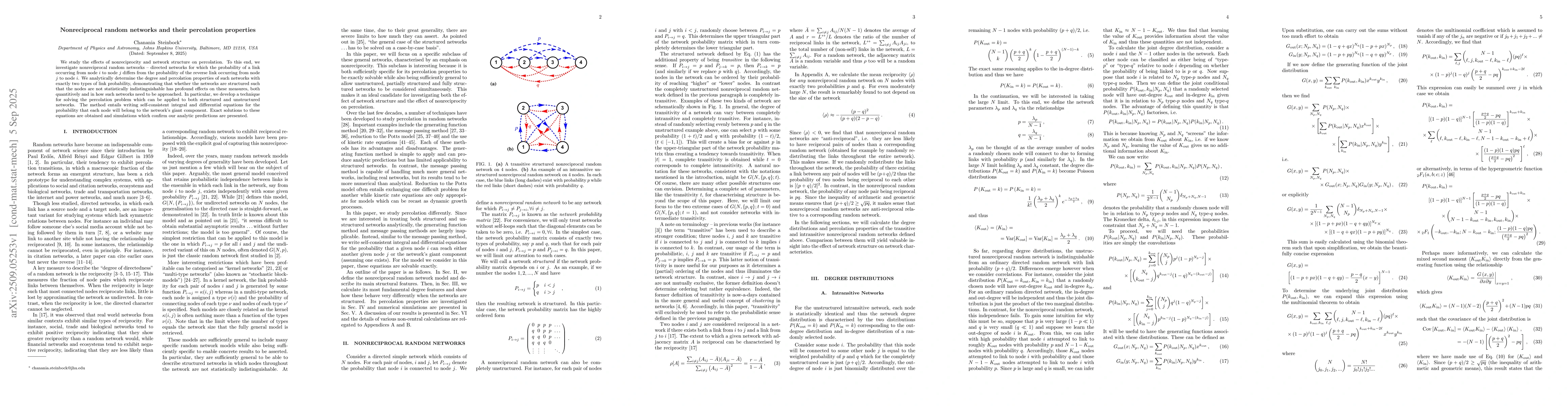 Thumbnail for Nonreciprocal random networks and their percolation properties