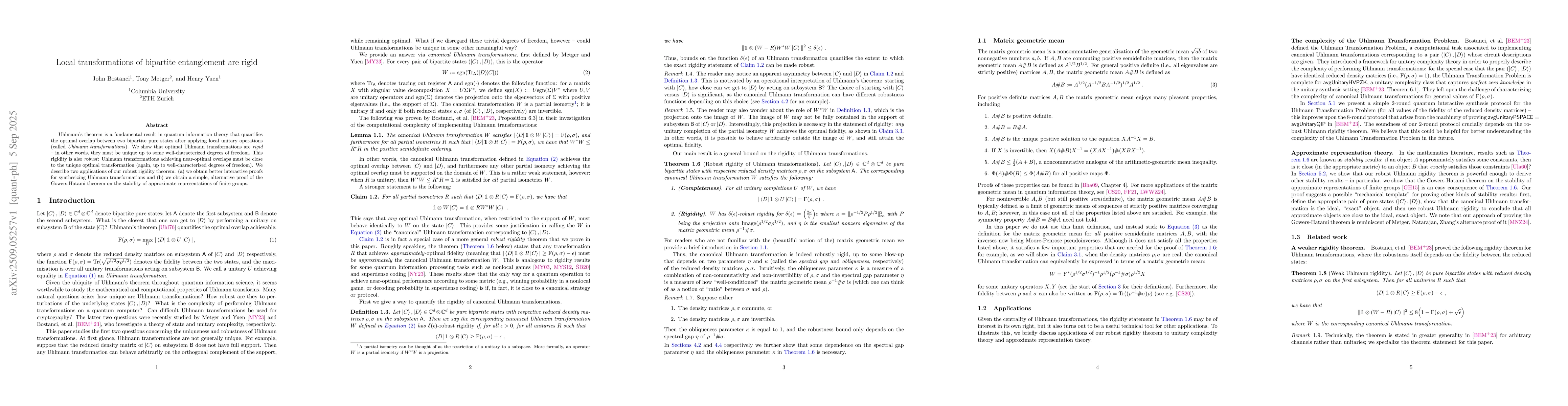 Thumbnail for Local transformations of bipartite entanglement are rigid