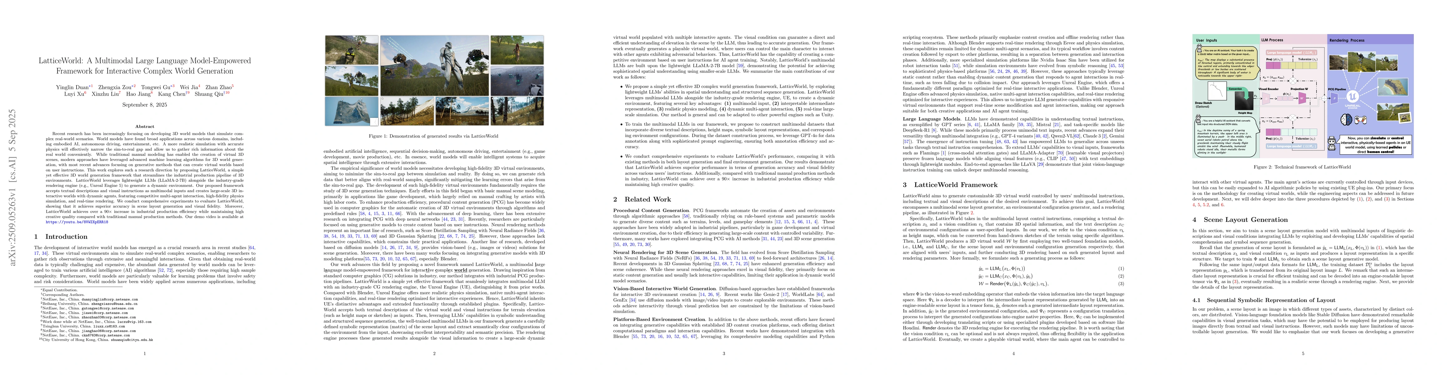 Thumbnail for LatticeWorld: A Multimodal Large Language Model-Empowered Framework for
  Interactive Complex World Generation