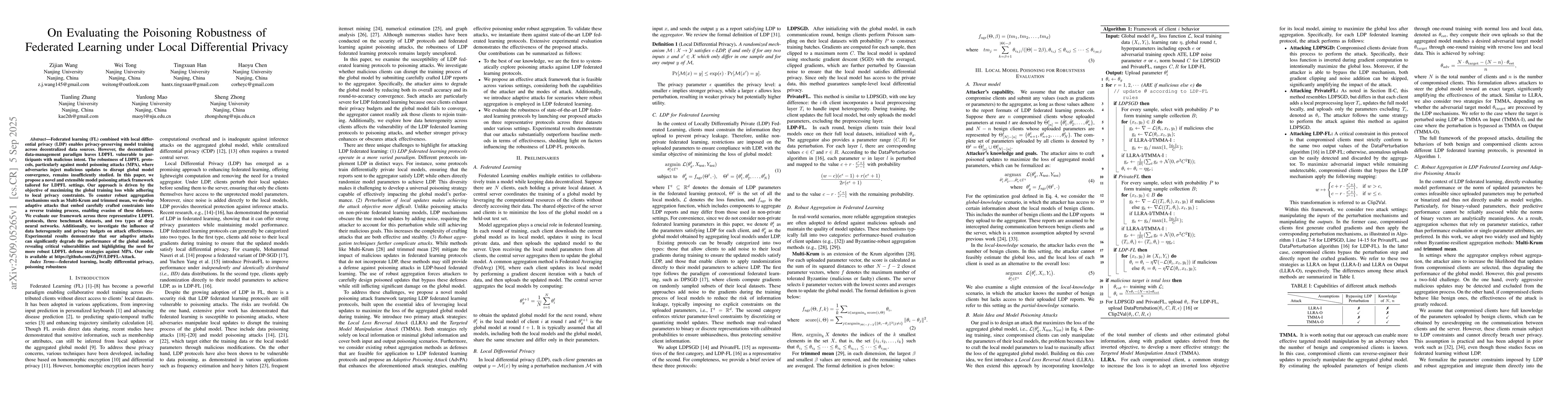Thumbnail for On Evaluating the Poisoning Robustness of Federated Learning under Local
  Differential Privacy