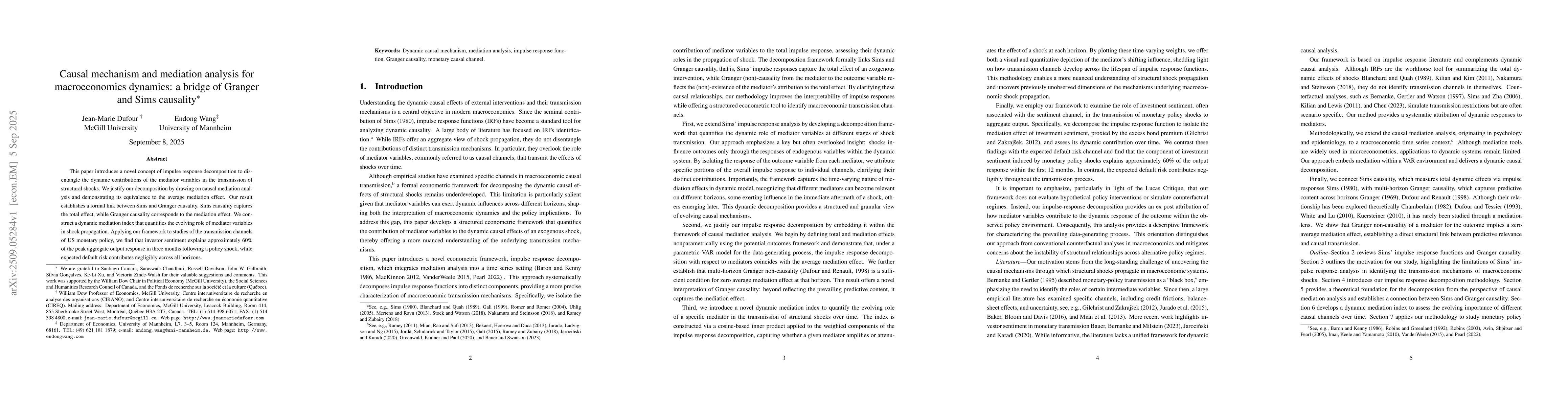 Thumbnail for Causal mechanism and mediation analysis for macroeconomics dynamics: a
  bridge of Granger and Sims causality