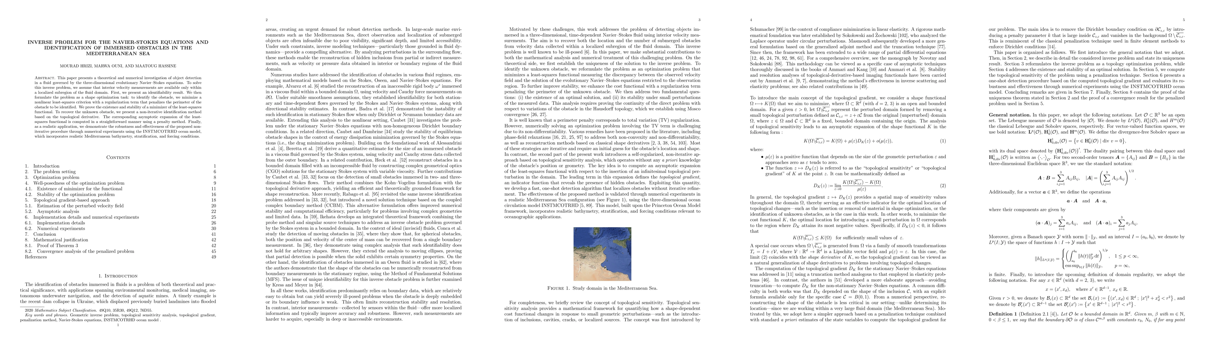 Thumbnail for Inverse problem for the Navier-Stokes equations and identification of
  immersed obstacles in the Mediterranean Sea