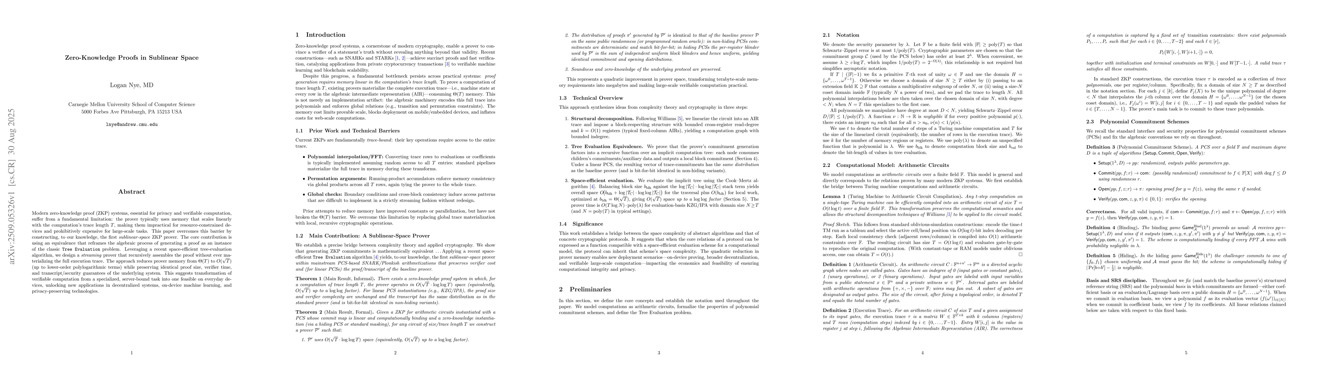 Thumbnail for Zero-Knowledge Proofs in Sublinear Space