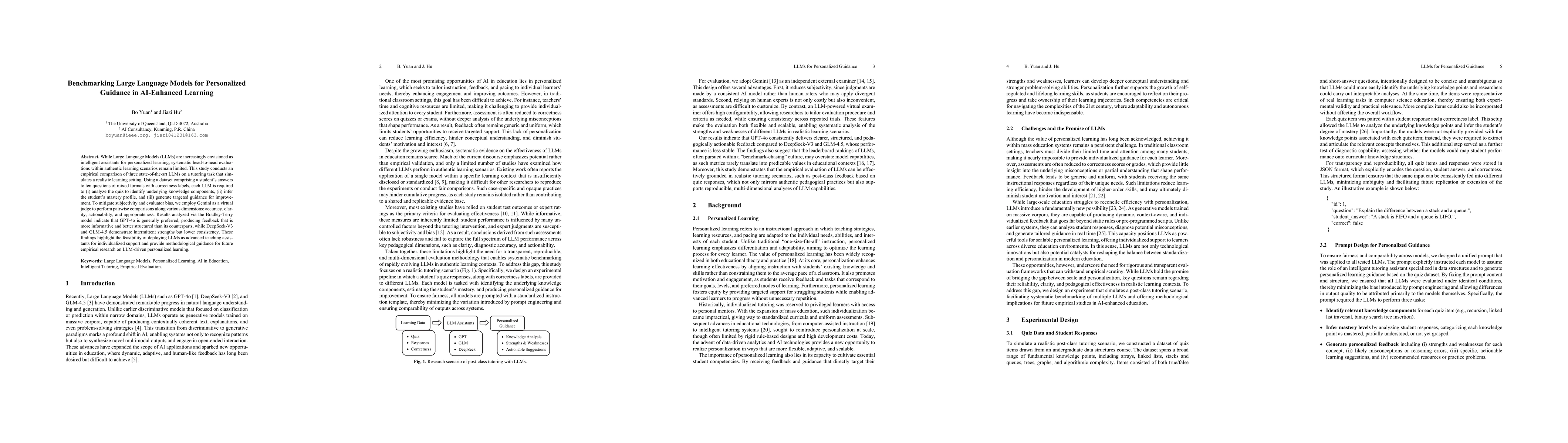Thumbnail for Benchmarking Large Language Models for Personalized Guidance in
  AI-Enhanced Learning