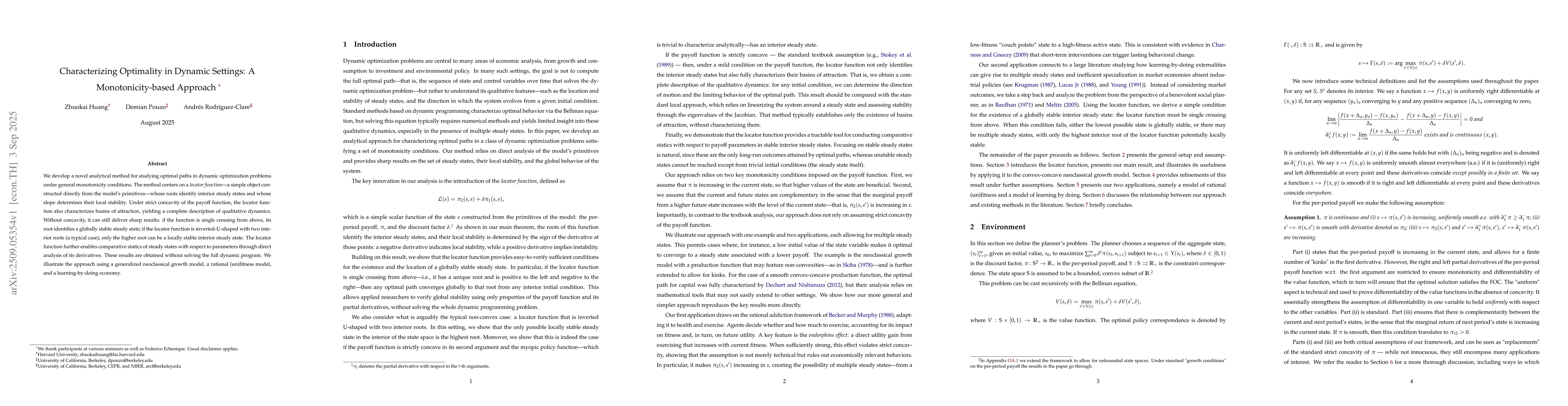 Thumbnail for Characterizing Optimality in Dynamic Settings: A Monotonicity-based
  Approach