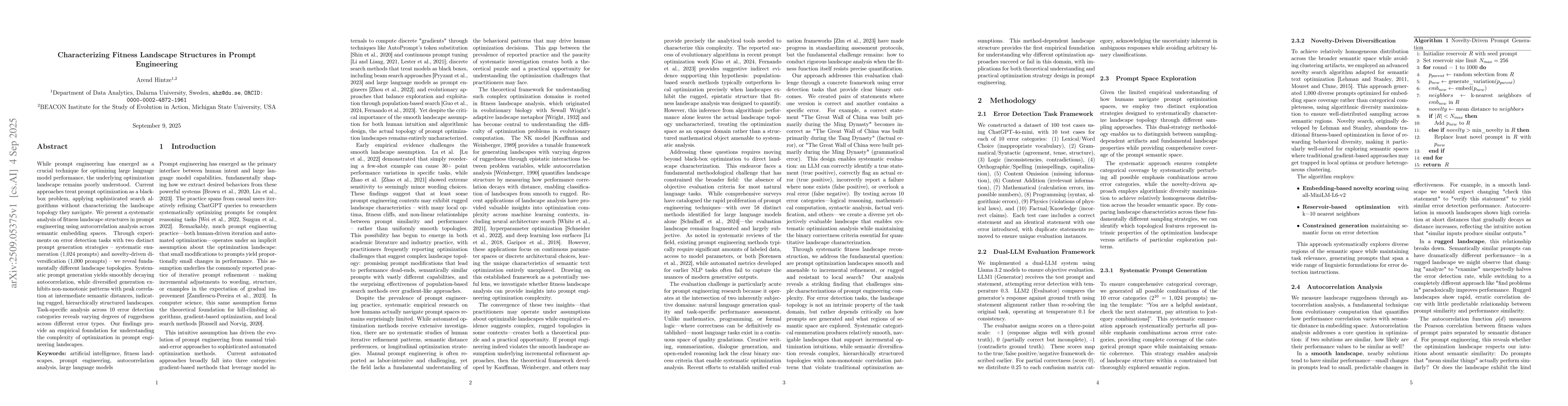 Thumbnail for Characterizing Fitness Landscape Structures in Prompt Engineering