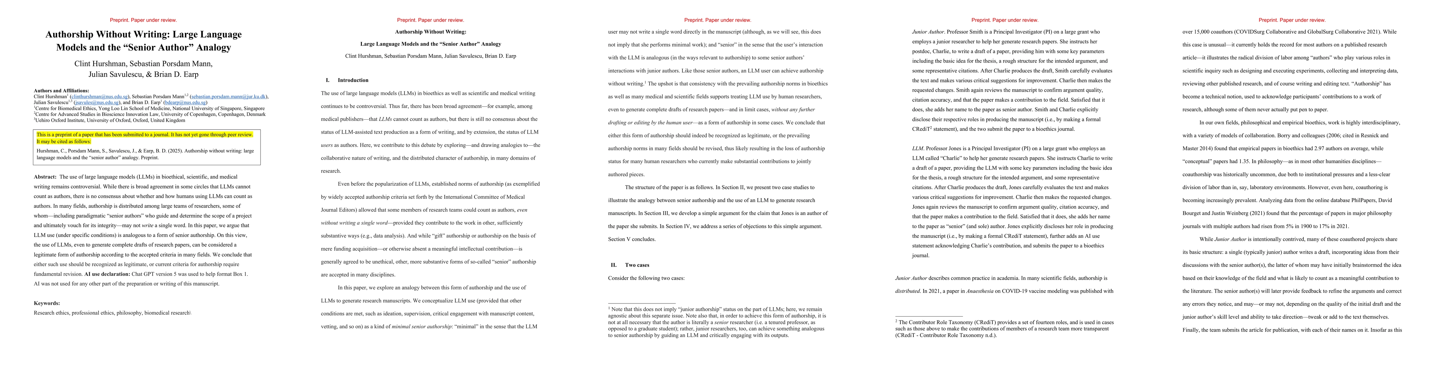 Thumbnail for Authorship Without Writing: Large Language Models and the Senior Author
  Analogy