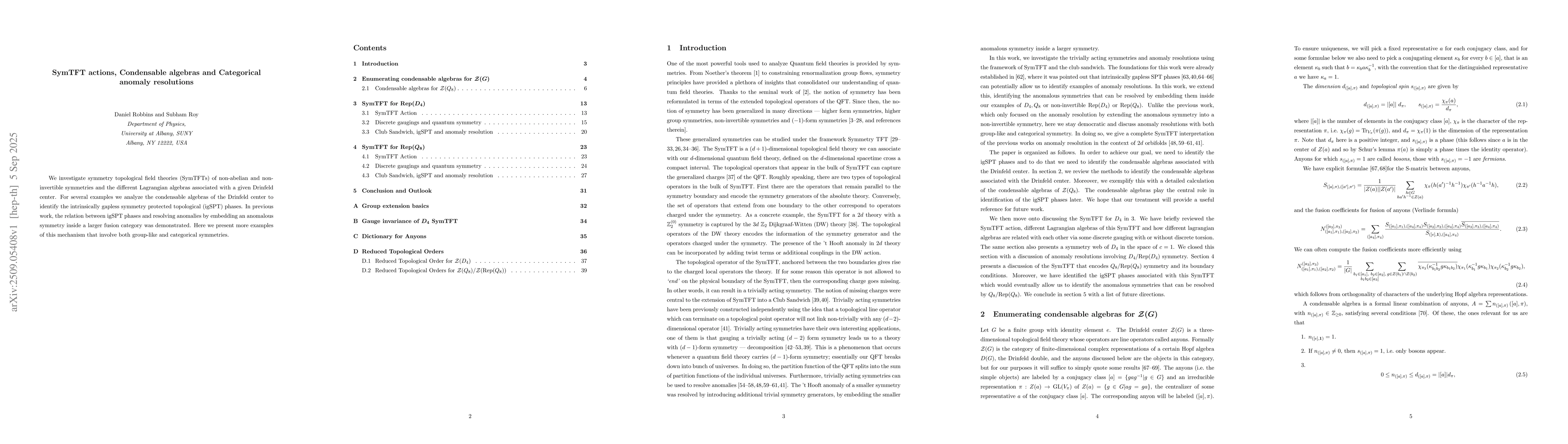 Thumbnail for SymTFT actions, Condensable algebras and Categorical anomaly resolutions