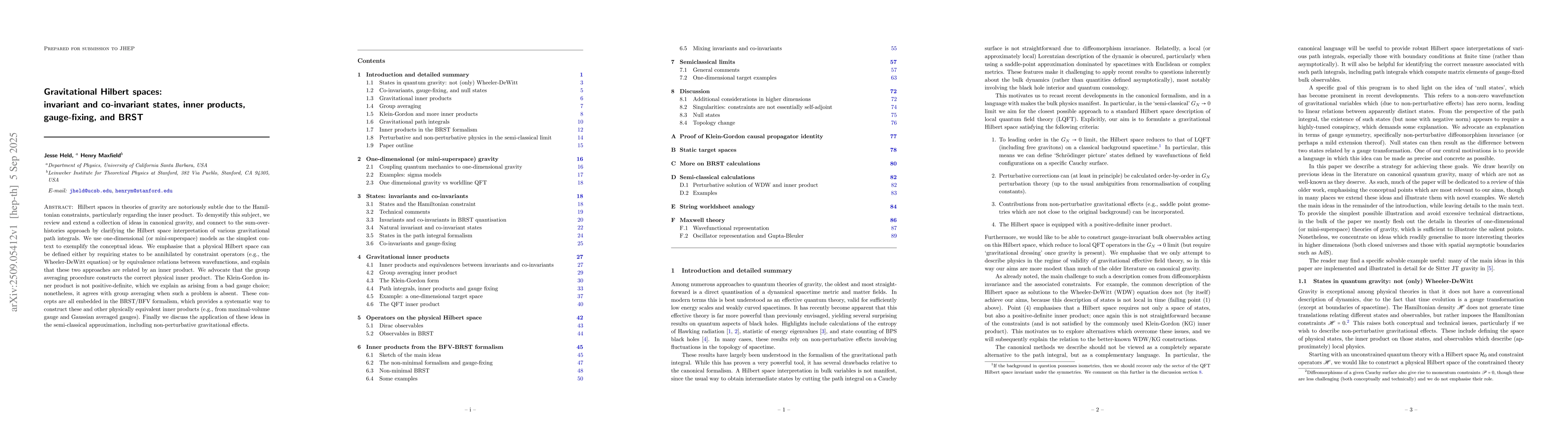 Thumbnail for Gravitational Hilbert spaces: invariant and co-invariant states, inner
  products, gauge-fixing, and BRST