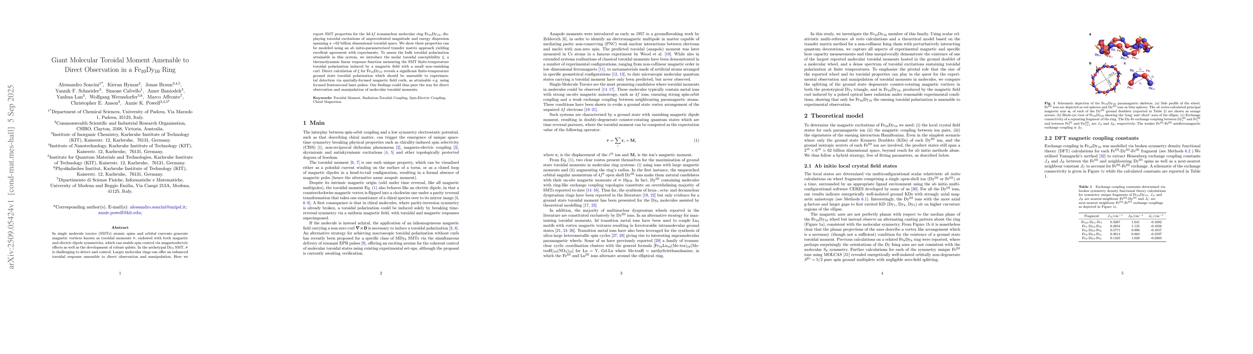 Thumbnail for Giant Molecular Toroidal Moment Amenable to Direct Observation in a
  Fe$_{10}$Dy$_{10}$ Ring