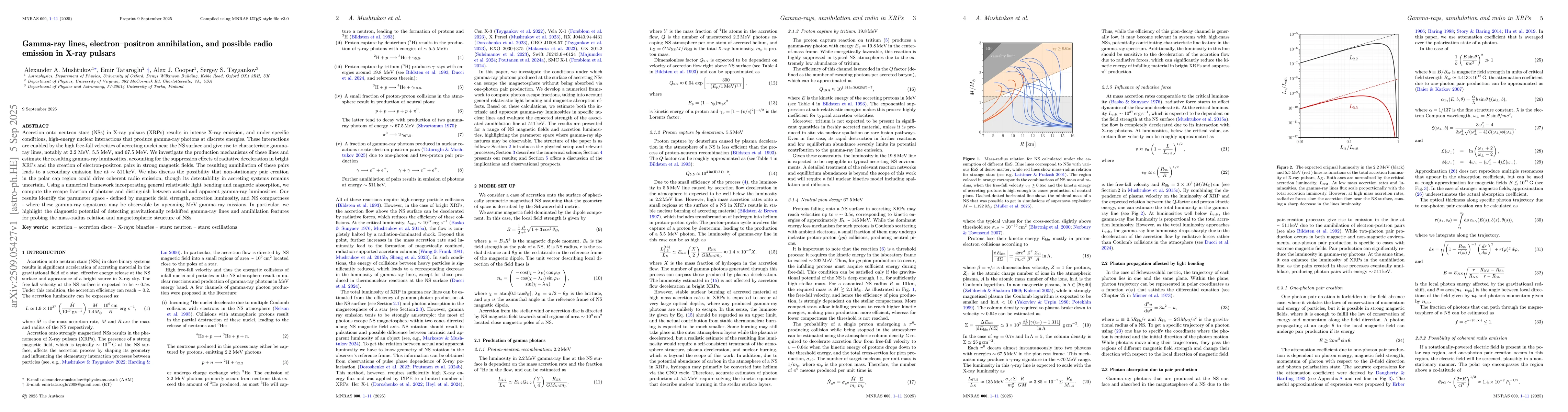 Thumbnail for Gamma-ray lines, electron-positron annihilation, and possible radio
  emission in X-ray pulsars