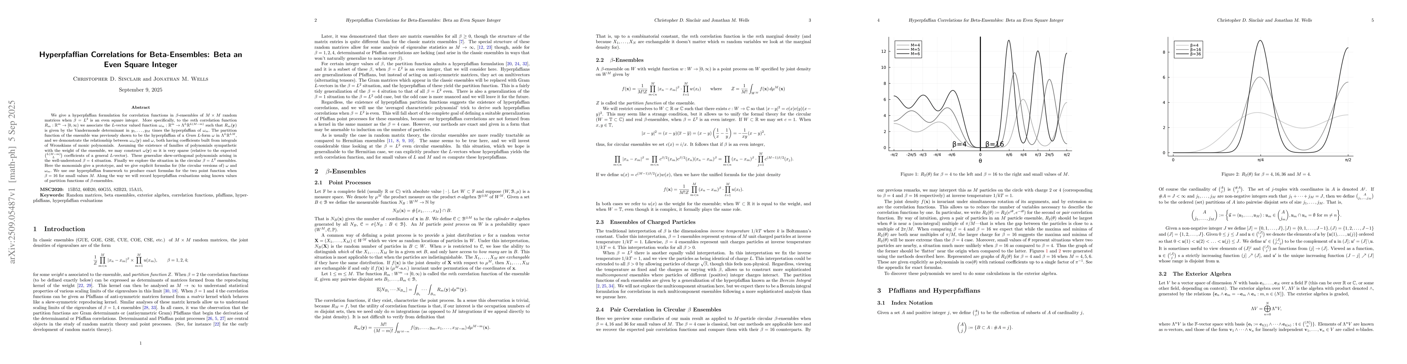 Thumbnail for Hyperpfaffian Correlations for Beta-Ensembles: Beta an Even Square
  Integer