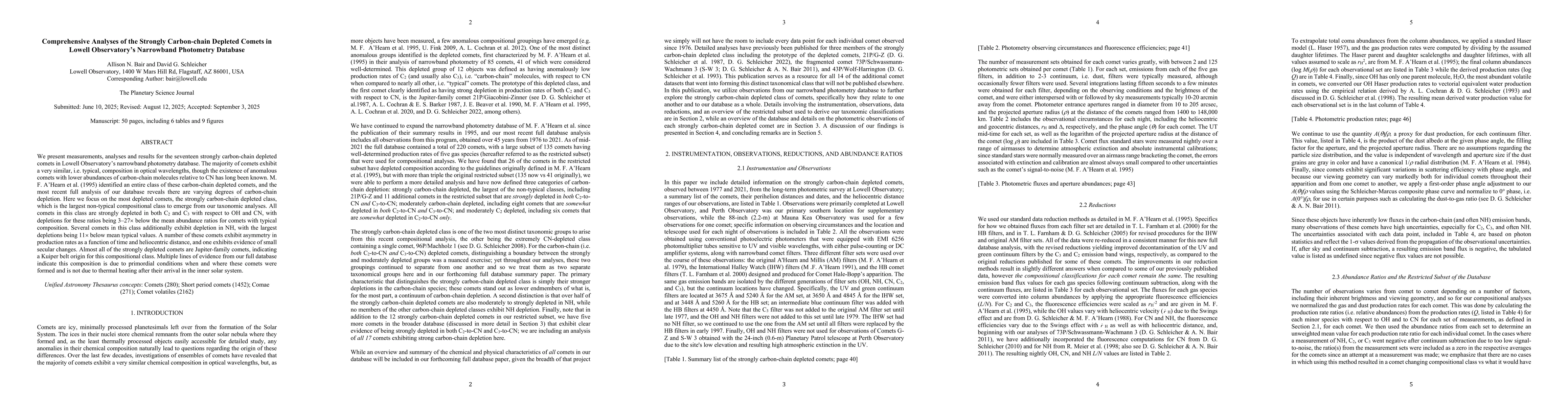 Thumbnail for Comprehensive Analyses of the Strongly Carbon-chain Depleted Comets in
  Lowell Observatory's Narrowband Photometry Database
