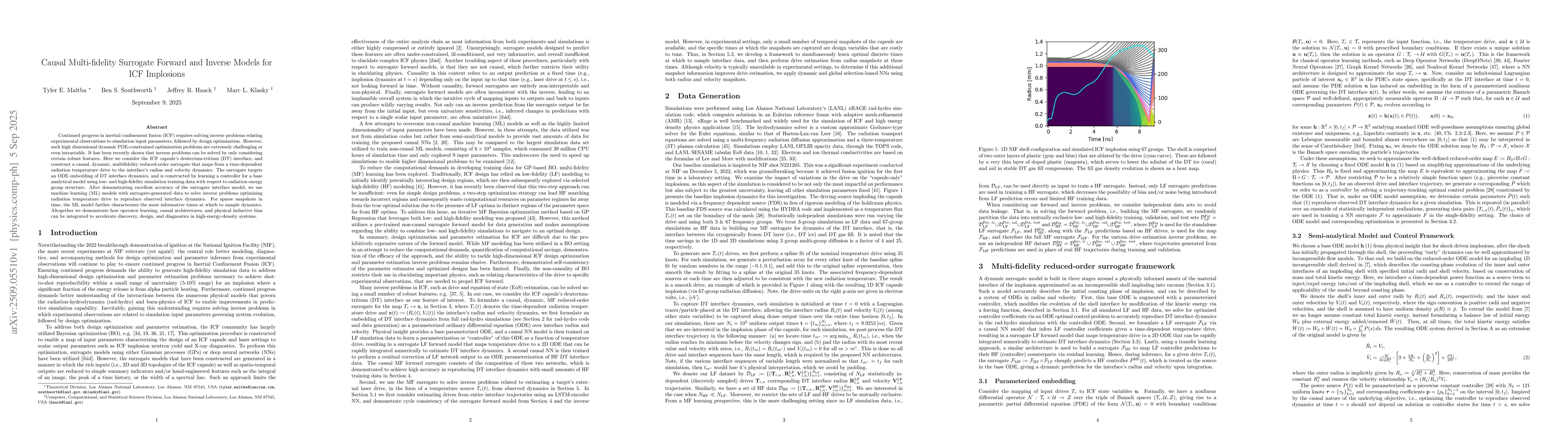 Thumbnail for Causal Multi-fidelity Surrogate Forward and Inverse Models for ICF
  Implosions