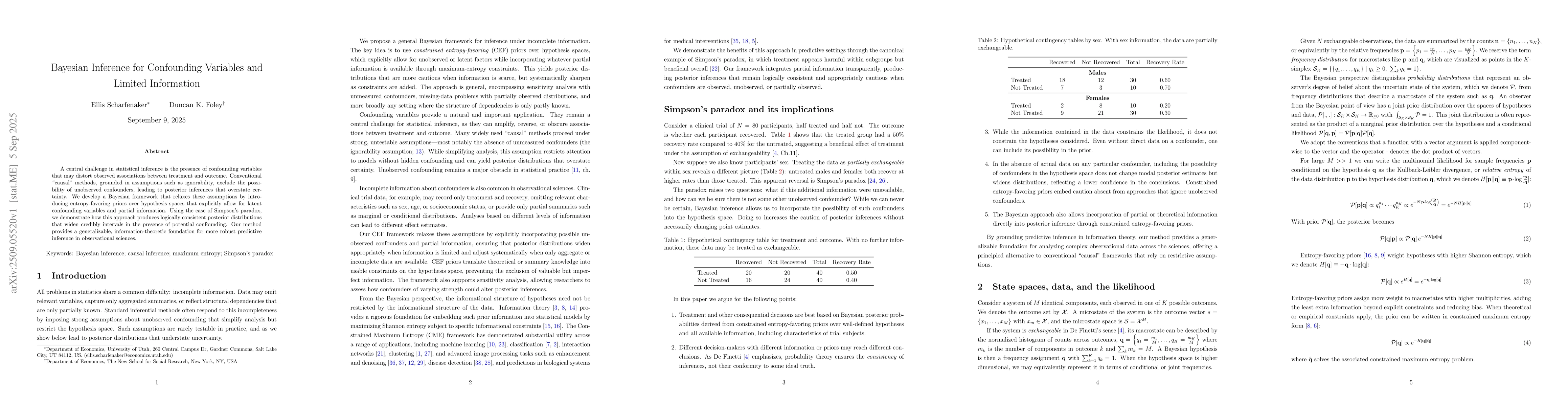 Thumbnail for Bayesian Inference for Confounding Variables and Limited Information