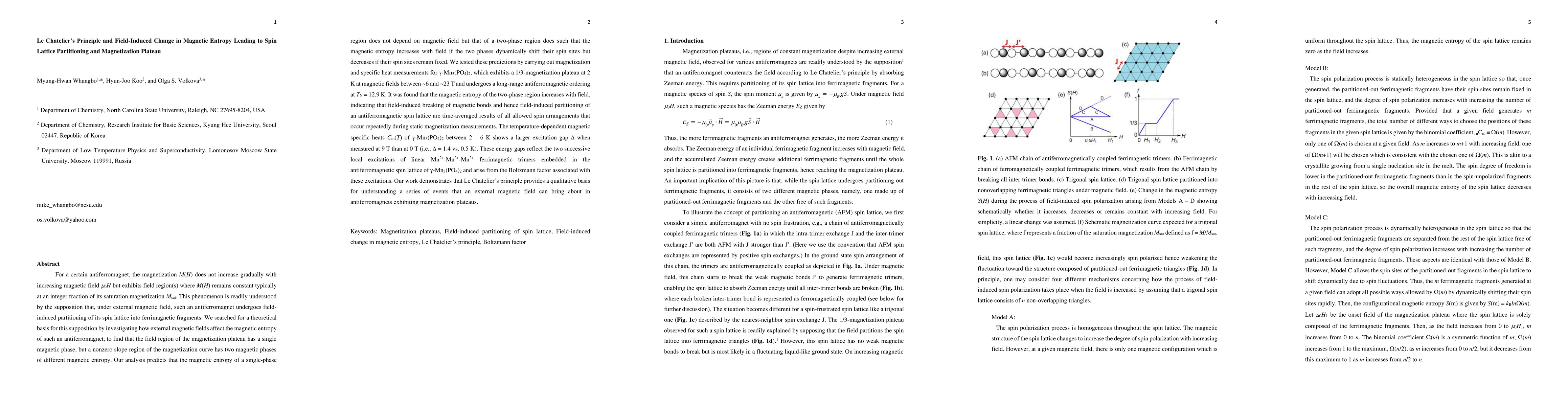 Thumbnail for Le Chatelier principle and field-induced change in magnetic entropy
  leading to spin lattice partitioning and magnetization plateau