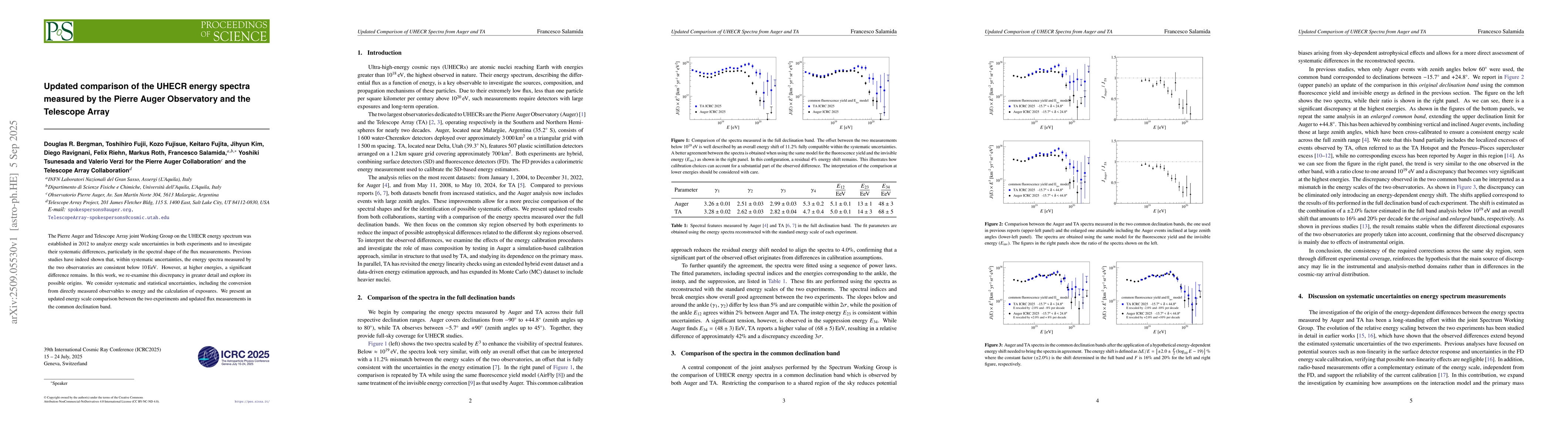 Thumbnail for Updated comparison of the UHECR energy spectra measured by the Pierre
  Auger Observatory and the Telescope Array