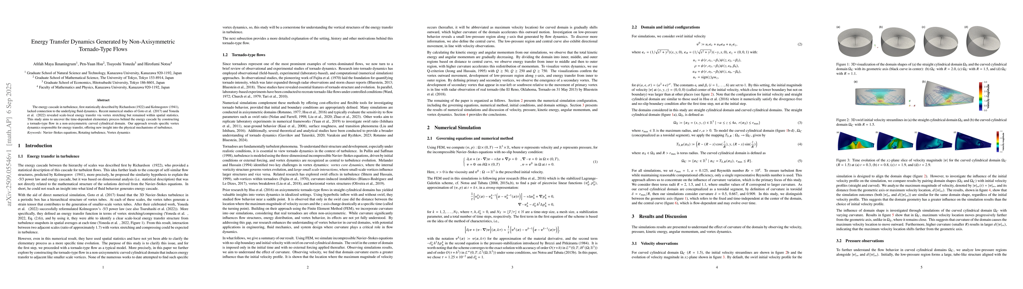Thumbnail for Energy Transfer Dynamics Generated by Non-Axisymmetric Tornado-Type
  Flows