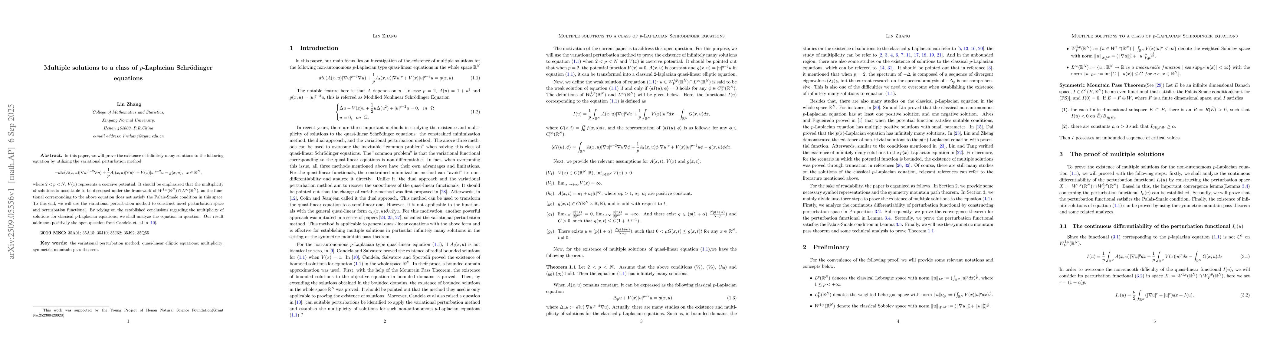 Thumbnail for Multiple solutions to a class of $p$-Laplacian Schrödinger equations
