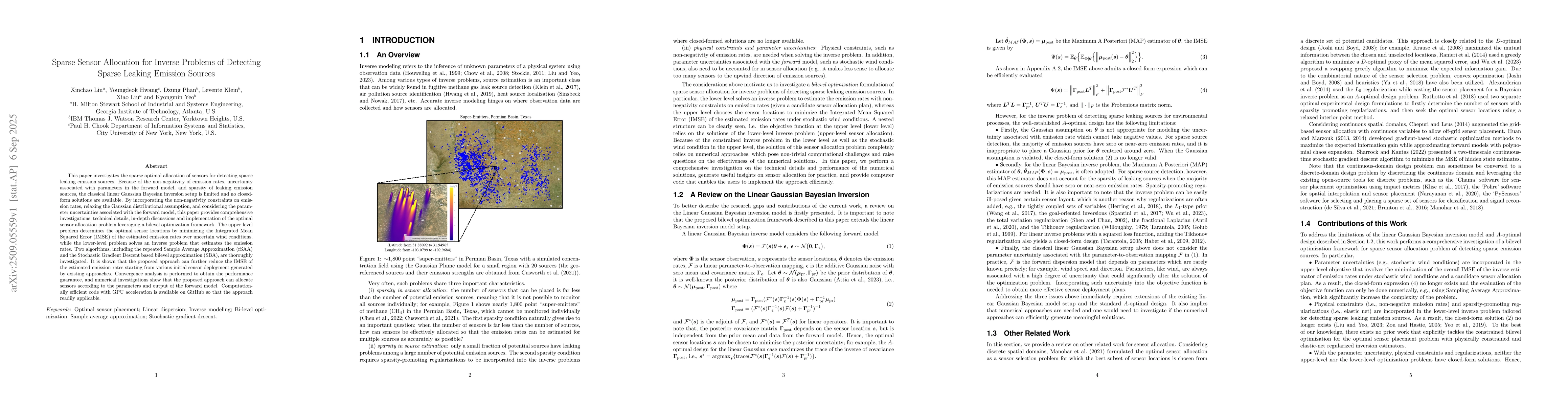 Thumbnail for Sparse Sensor Allocation for Inverse Problems of Detecting Sparse
  Leaking Emission Sources