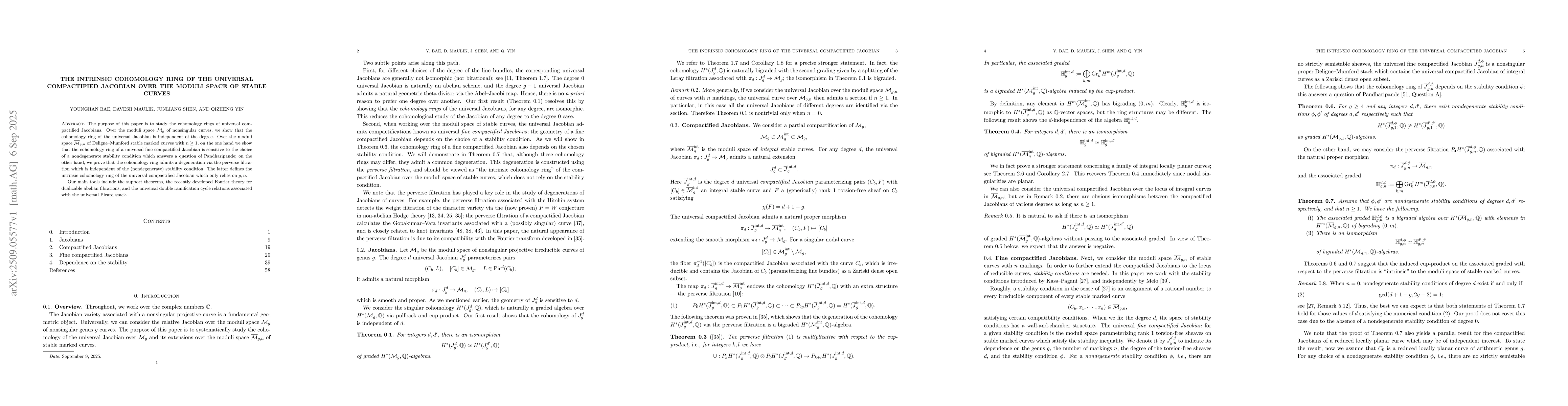 Thumbnail for The intrinsic cohomology ring of the universal compactified Jacobian
  over the moduli space of stable curves