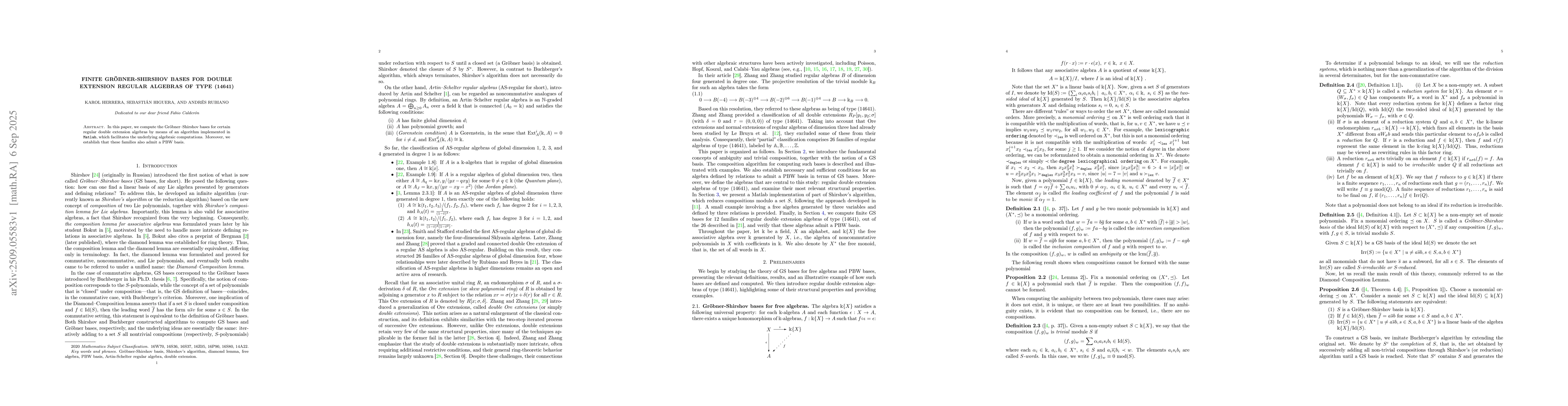 Thumbnail for Finite Gröbner-Shirshov bases for double extension regular algebras of
  type (14641)