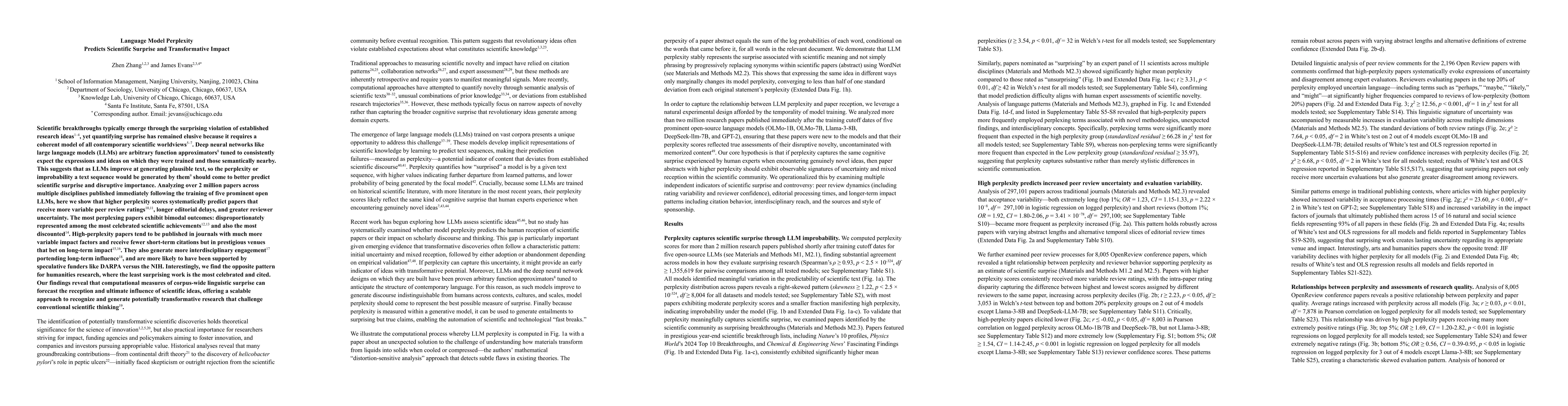 Thumbnail for Language Model Perplexity Predicts Scientific Surprise and
  Transformative Impact