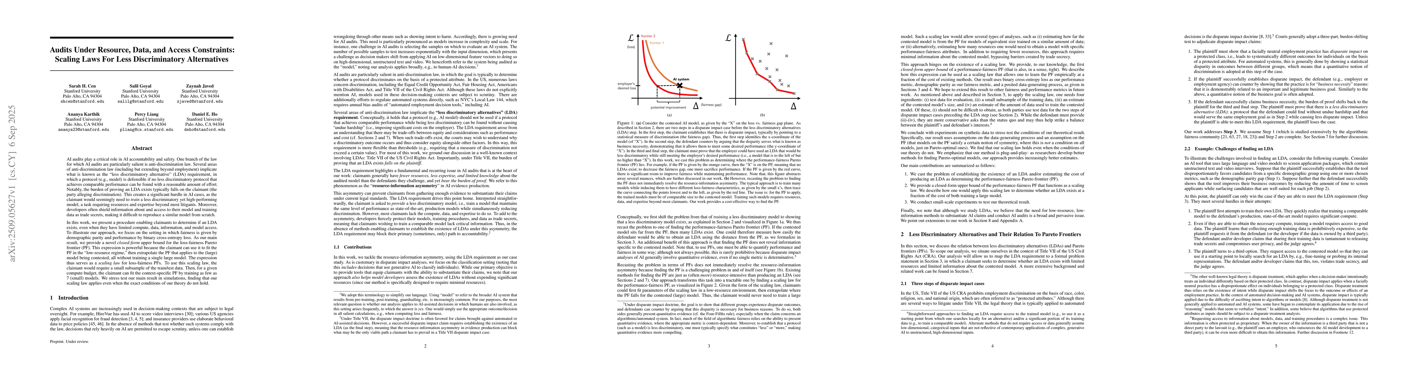 Thumbnail for Audits Under Resource, Data, and Access Constraints: Scaling Laws For
  Less Discriminatory Alternatives