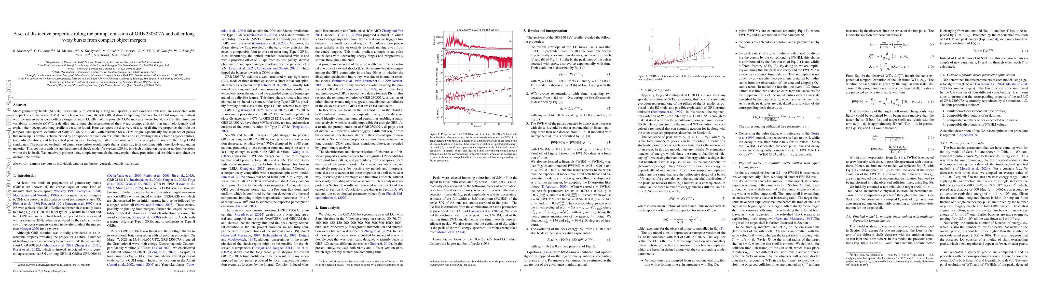 Thumbnail for A set of distinctive properties ruling the prompt emission of GRB
  230307A and other long γ-ray bursts from compact object mergers