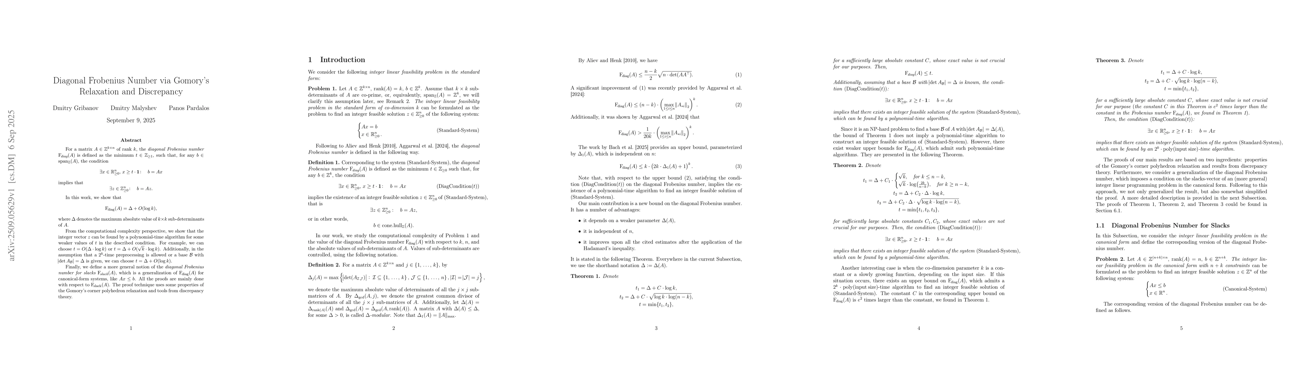 Thumbnail for Diagonal Frobenius Number via Gomory's Relaxation and Discrepancy