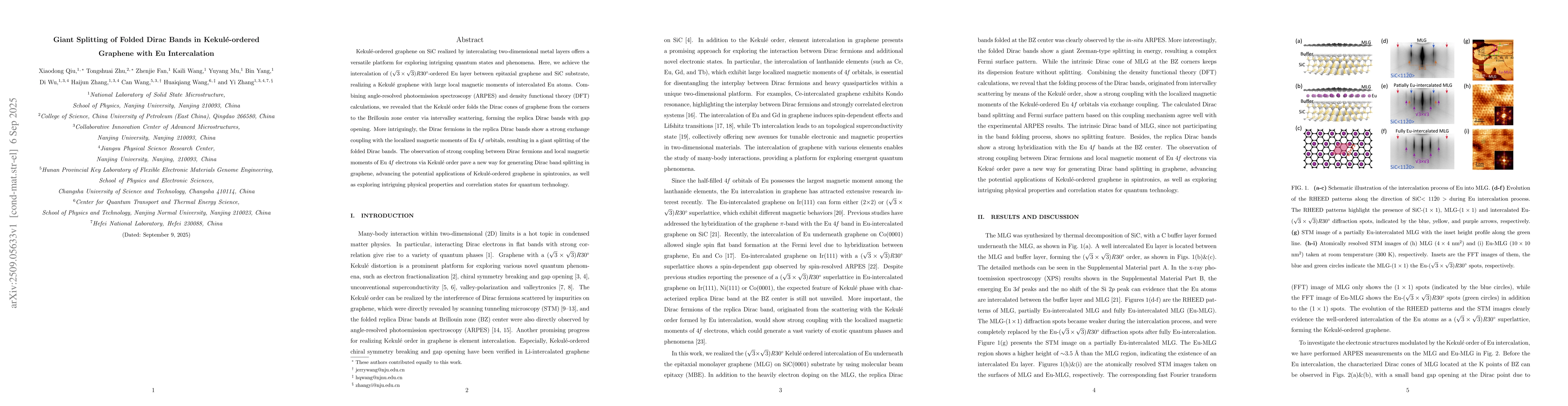 Thumbnail for Giant Splitting of Folded Dirac Bands in Kekulé-ordered Graphene
  with Eu Intercalation