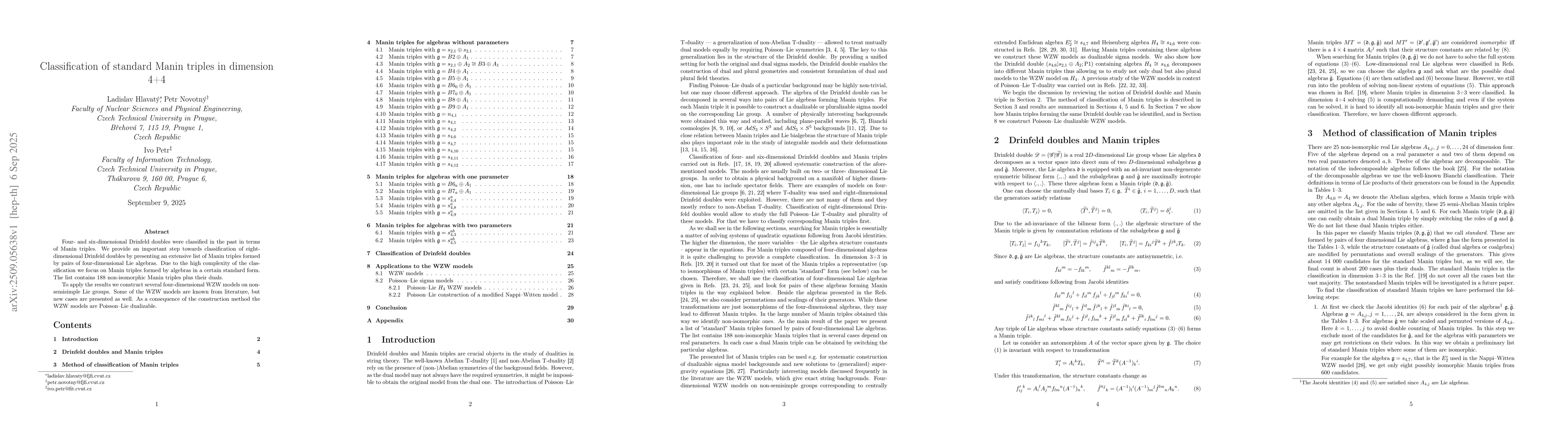 Thumbnail for Classification of standard Manin triples in dimension 4+4