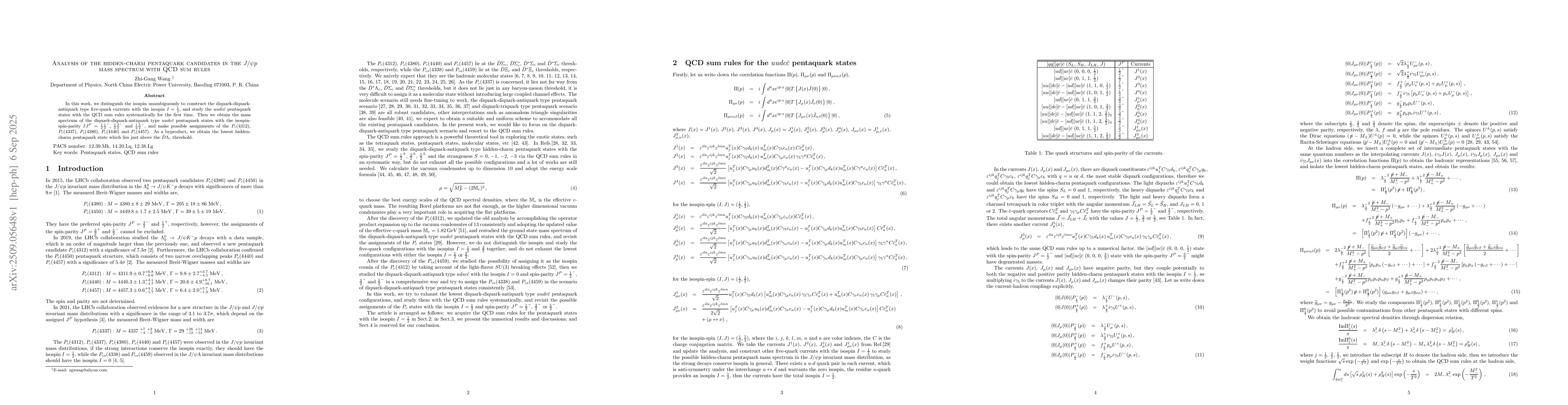 Thumbnail for Analysis of the hidden-charm pentaquark candidates in the $J/ψp$
  mass spectrum with QCD sum rules