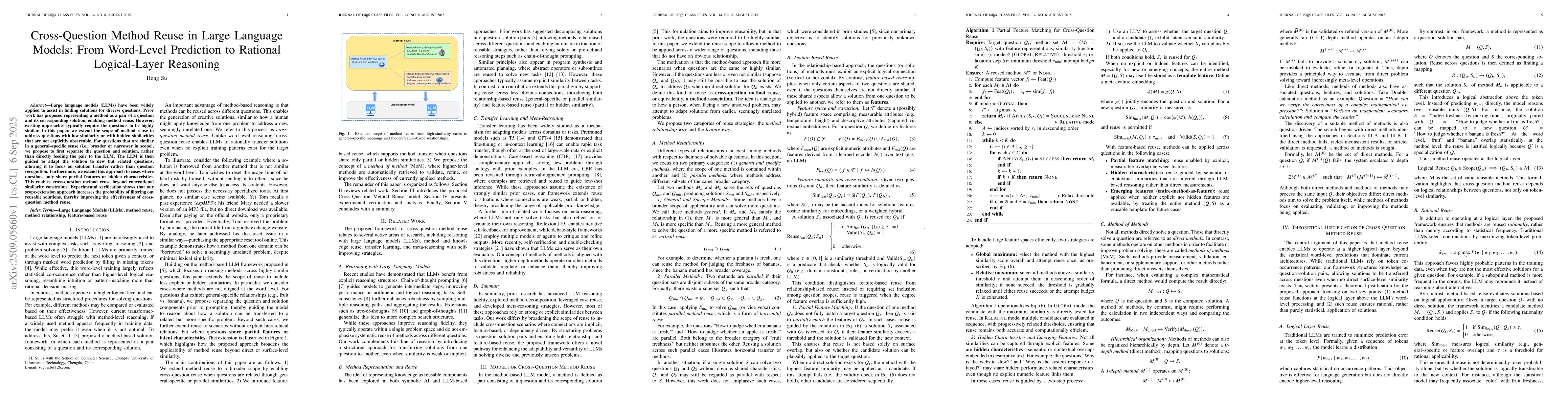 Thumbnail for Cross-Question Method Reuse in Large Language Models: From Word-Level
  Prediction to Rational Logical-Layer Reasoning