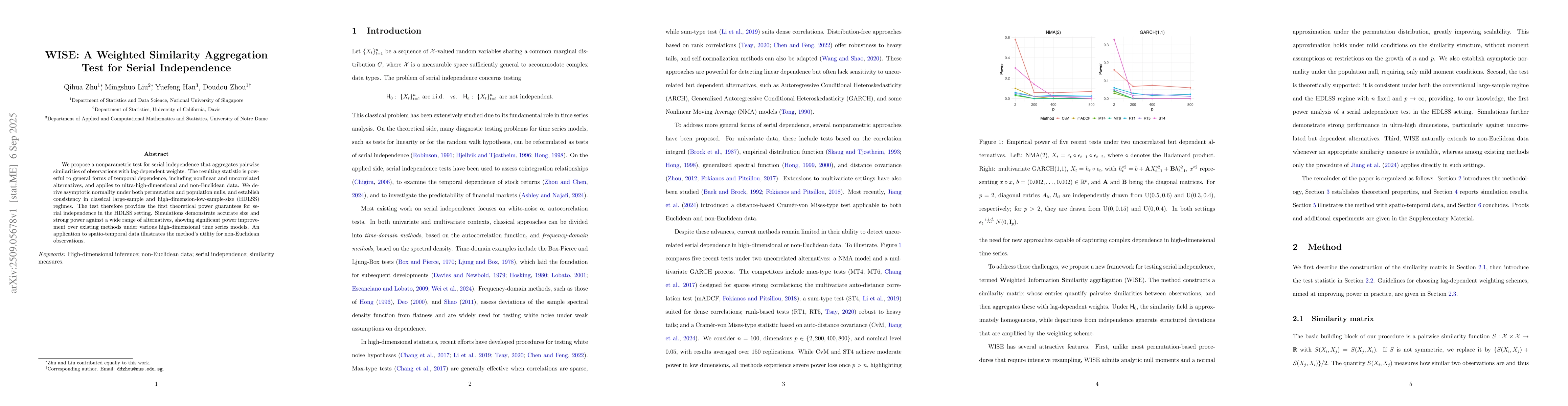 Thumbnail for WISE: A Weighted Similarity Aggregation Test for Serial Independence