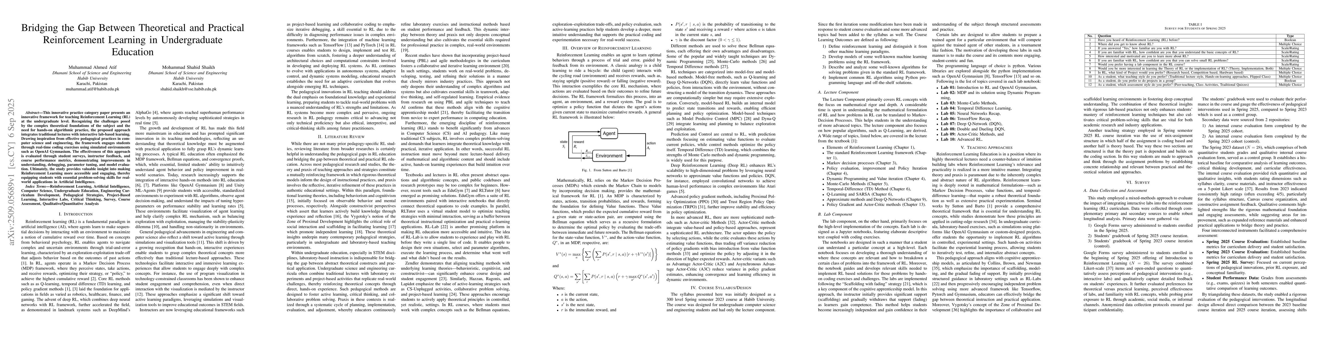 Thumbnail for Bridging the Gap Between Theoretical and Practical Reinforcement
  Learning in Undergraduate Education
